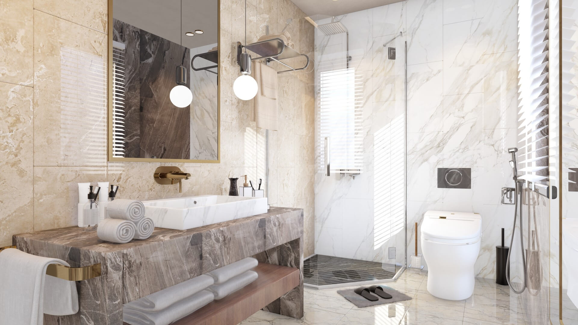 Modern bathroom with premium fixtures in Saima Marina Residence apartment, DHA Phase 8, Karachi