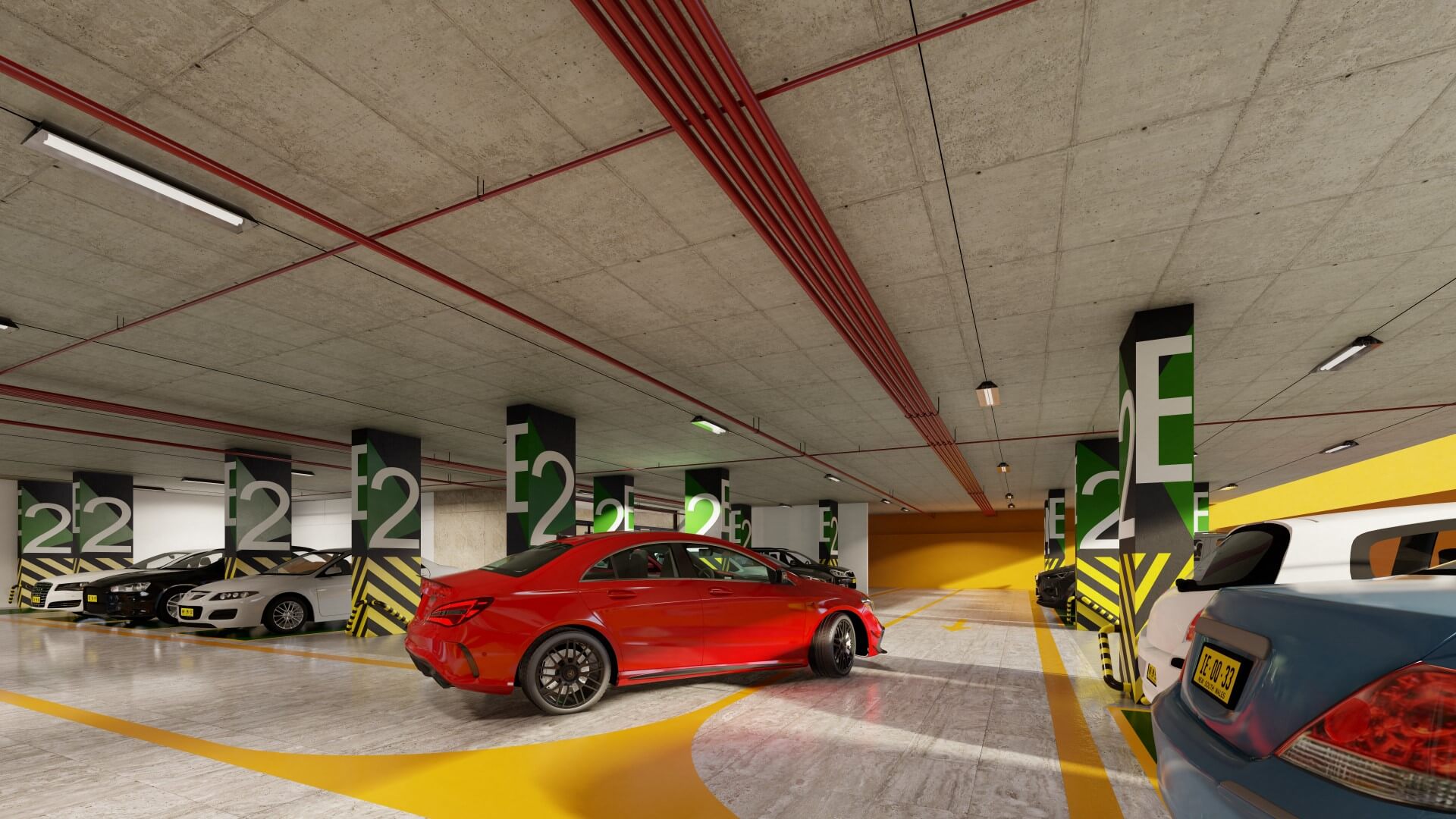 Secure multi-level parking at Saima Marina Residence, DHA Phase 8, Karachi